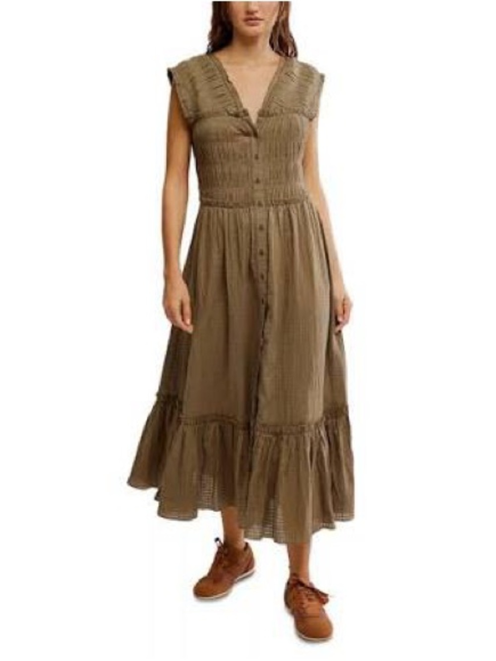 Free People Desert Dazed midi Sleeveless Button-Front Midi Dress in Olive green